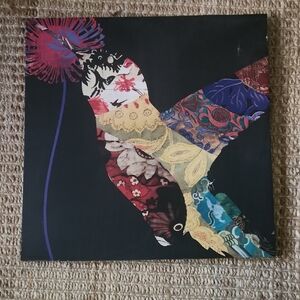 Kirklands Multicolor Patchwork Black Background Nature Bohemian Bird Wall Art